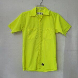 Red Kap Shirt Mens S Fluorescent Yellow Enhanced Visibilty Ripstop UPF40 Pockets
